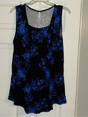 Sleeveless Black Tank with Cobalt Blue Floral Print